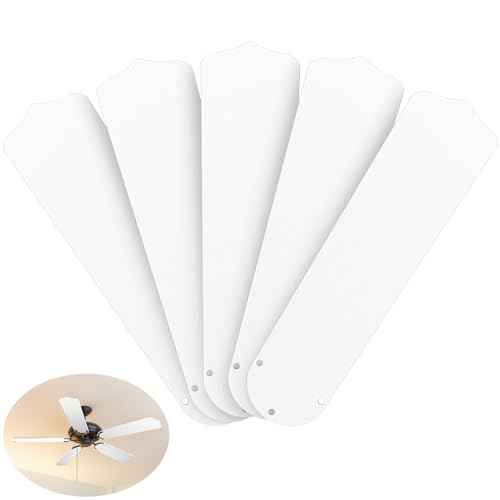 5Pcs Replacement Fan Blades for 42 52 Ceiling Fan Waterproof Weatherproof Blades Replacement for Broken Substitution Indoor Outdoor Summer(White,52 Inch)