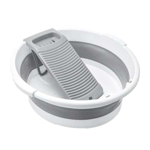 MEOENFT Gray Large Collapsible Laundry Basin with Removable Washboard