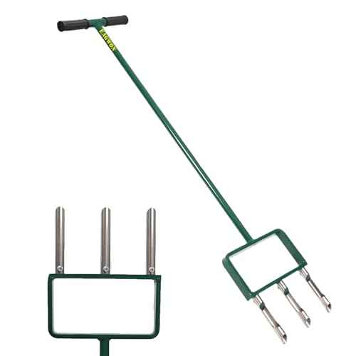 Lawn Aerator, Push Core Aerator Lawn Tool, Stainless Steel 3-Corer Hand Aeration ? Manual Yard Plug Aerator for Compacted Garden Soil, Garden Care, Gardening Core Aeration Tool