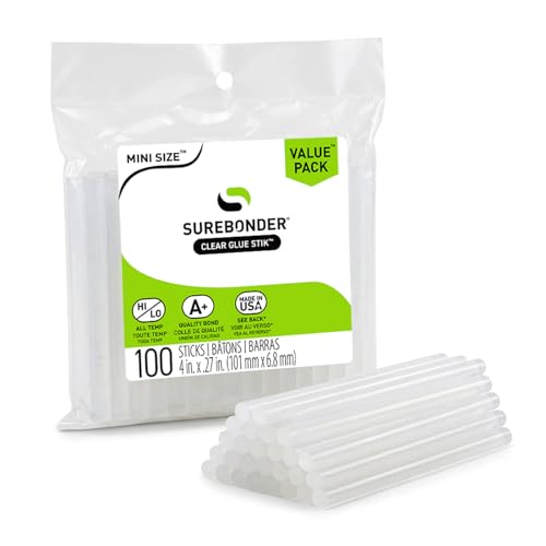 Surebonder Mini All-Purpose Hot Glue Sticks - 4 Inch, 100 Pack, Clear, for Mini Glue Guns