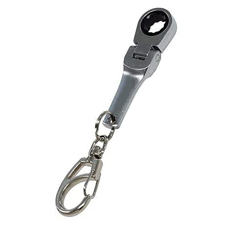 SaiDian 1Pcs 10mm Ratcheting Wrench Key Chains Portable Ratchet Wrench Keychain Key Ring Flex Head Mini Hardware Tool
