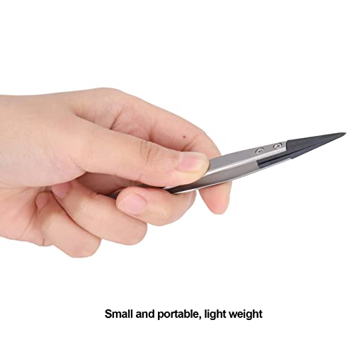 1 pcs Anti Static Tweezers, Pointed Tip Tweezers with Stainless Steel Body and Carbon Fiber Plastic Head, for Emiconductor Microelectronics