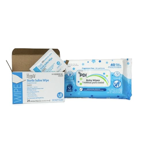 Sterile Saline Wipes & Hypoallergenic Baby Wipes Bundle - PDI 40 Count, Sterilization & Diaper Bag Essentials