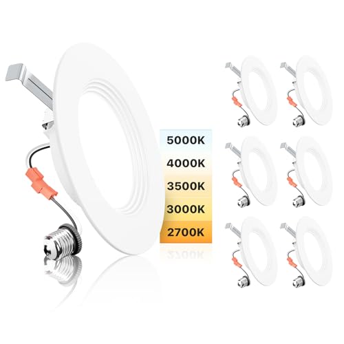 Ensenior White 6 Inch LED Recessed Can Lights 5CCT, 9W, 1000LM, 6 Pack