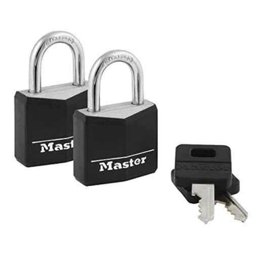 Master Lock Black Outdoor Key Lock, Standard Weather Resistant Padlock with Cover, Keyed Alike Padlocks for Lockers, Fences, Sheds, or Other Equipment, 2 Pack, 131T