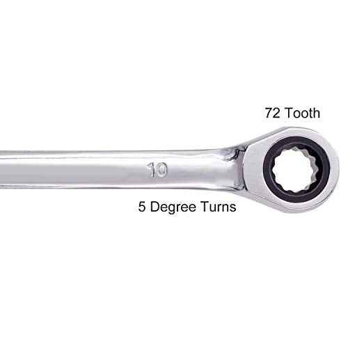KINJOEK 2 PCS 10mm 12PT Ratchet Wrench, Metric Ratcheting Wrench Set with 5¡Æ Movement and 72 Teeth for Projects with Tight Space