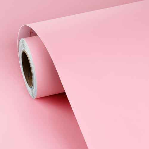 FunStick Cute Pink Wallpaper Peel and Stick Waterproof Light Pink Contact Paper Peel and Stick for Cabinets Classroom Desk Self Adhesive Wall Paper for Girls Bedroom Bathroom Walls Shelves 15.8"x78.8"