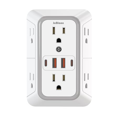 JcBlaon White 6 Outlet Surge Protector with 4 USB Ports Wall Extender
