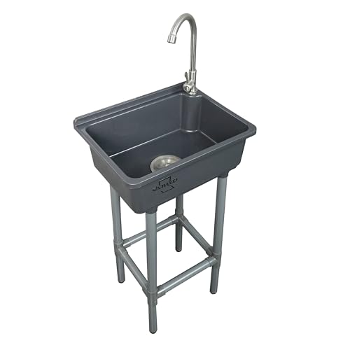 Gray Freestanding Single Bowl Utility Sink with Faucet Hole - Kitchen Laundry Tub