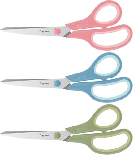iBayam 8.5-Inch Pastel Heavy Duty Craft Scissors 3-Pack with Sharp 2.5mm Blades