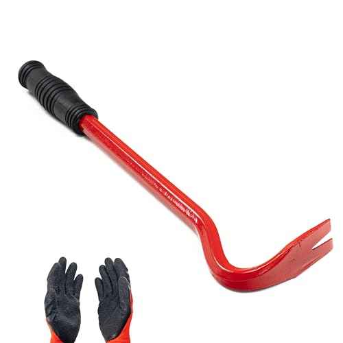 Small Angled Pry Bar Short Crow Bar Wrecking Bar Red with Handle Nail Puller Remover Heavy Duty (1)