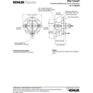 KOHLER 11748-KS-NA Rite-Temp 1/2" Pressure-Balancing Valve with Push-Button Diverter and Screwdriver Stops, For Showerheads and Handshowers