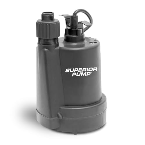 Superior Pump 91250 1800GPH Submersible Utility Pump 1/4 HP with 10-Foot Cord