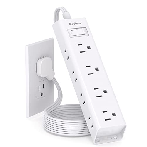 Addtam White Ultra Thin Flat Power Strip with 12 Outlets, 5 Ft Extension Cord