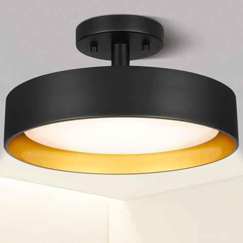 SunRider Industrial Semi Flush Mount LED Ceiling Light Fixture, 12 Inch 25W 2000LM, 4000K Neutral White, Dimmable Pendant Lamp for Hallway Bedroom