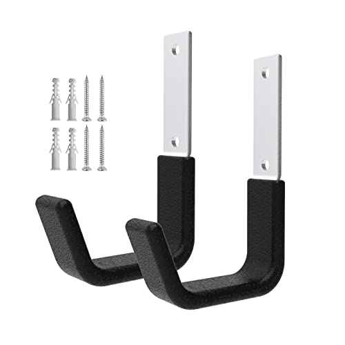 Heavy Duty Garage Utility Hooks - Wall Mount Multi-Use Storage Hooks for Hose, Bike, Chainsaw, Leaf Blower, Ladder Hanger (2 Small)
