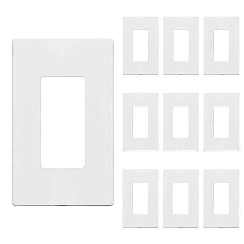 ENERLITES 1-Gang White Screwless Decorator Wall Plate Outlet Cover - 10 Pack, Standard Size