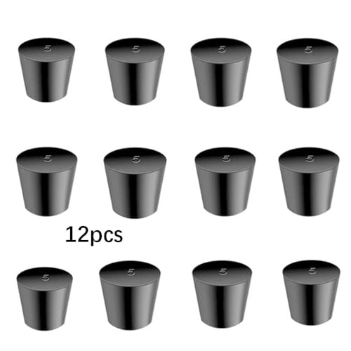 12pcs Laboratory Grade Rubber Stoppers 5# Assorted Tapered Bungs Set, Black Silicone Plugs