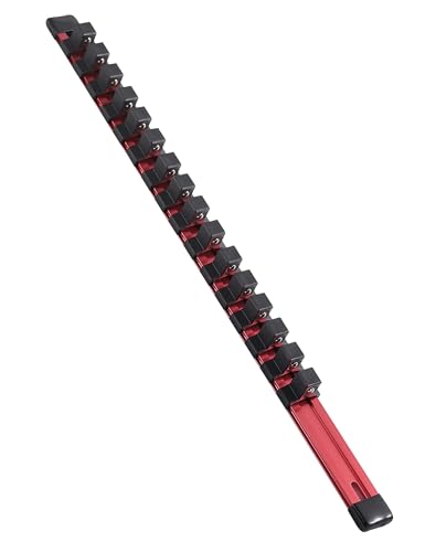 ALOANES 1/2-Inch Drive Heavy-Duty Aluminum Socket Organizer with 16 Clips (Red)