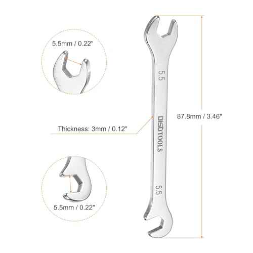 HARFINGTON 2pcs Super-Thin Open End Wrench 5.5mm Metric Double Open-End Wrench 30Cr13 Stainless Steel Quenching Polish Spanner with 15¡Æand 75¡Æ Angled for Auto Repairs