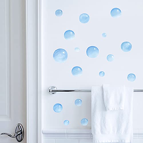 Watercolor Bubbles Decals for Bathroom Laundry, 23 Hand-Painted Blue Bubble Decals Bathroom Decor, Sunroom Beach House Living Room Nursery Decorations