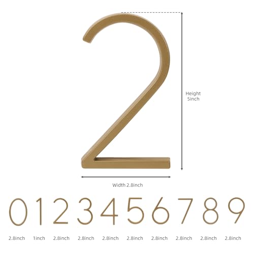 Deamos Gold House Number 2 - 5 Inch Modern Brass Floating Address Sign