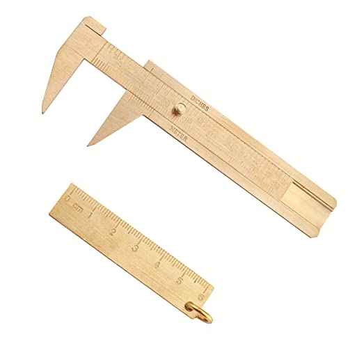 Mini Brass 80mm Double Scale Caliper Portable Sliding Measurement Tool for Measuring Gemstones and Jewelry Components Bead (1PC Caliper and 1pc 60mm Brass Ruler)