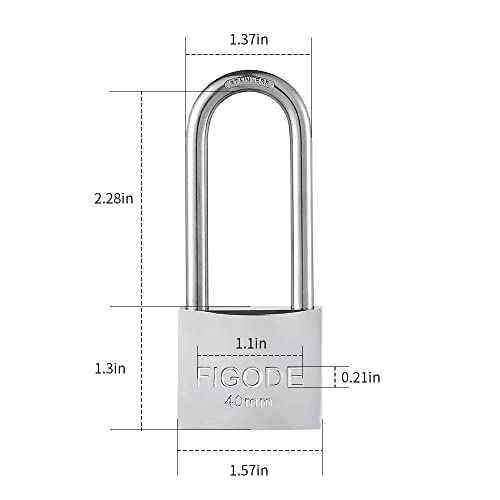 FIGODE¢ç Lock, Marine Grade Rustproof Padlock with Stainless Steel Shackle and Chrome Plated Brass Body, Outdoor Padlock Weatherproof, Keyed Different, 2.3 in. Long Shackle, 1 Pack