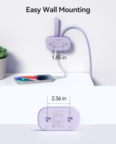 ORICO Purple Travel Power Strip with 4FT Extension Cord, 7-in-1 USB Charging