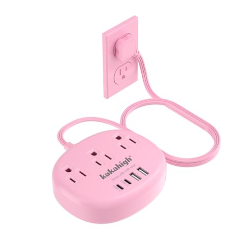 Pink 5FT Extension Cord with USB C Power Strip - Kawaii Style