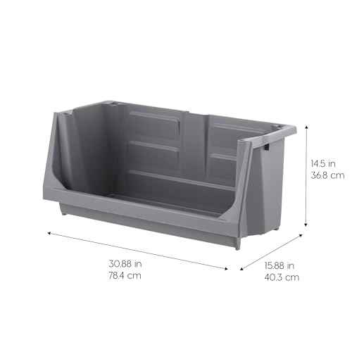 IRIS USA Open Front Storage Bins, Jumbo, Heavy Duty Garage Storage, Stackable Storage Bins, Tools Hardware Hose Household Product Sporting Goods, Wide Open Front, Interlocked Secure Stacking, Gray