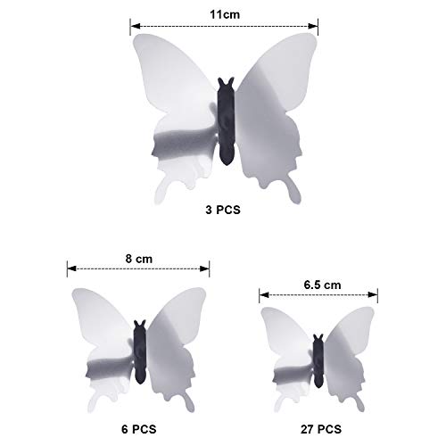 Silver 48 Pcs 3D Butterfly Mirror Wall Decor Set – Home & Living