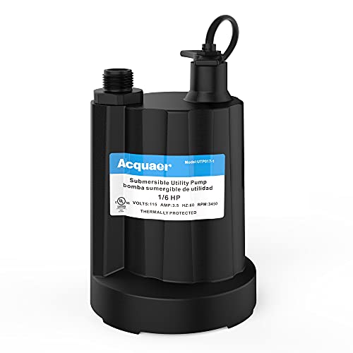 Acquaer Gery Submersible Water Pump 1/6 HP Utility Pump for Drainage 1750GPH