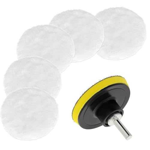Wool Polishing Buffing Pad Set, 7 Pcs 3 Inch Car Polisher Buffer Drill Attachment with M10 Drill Adapter for Car Polishing Waxing Compound Cutting