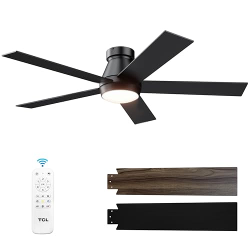 TCL 52-Inch Black Flush Mount Ceiling Fan with Light & Remote Control