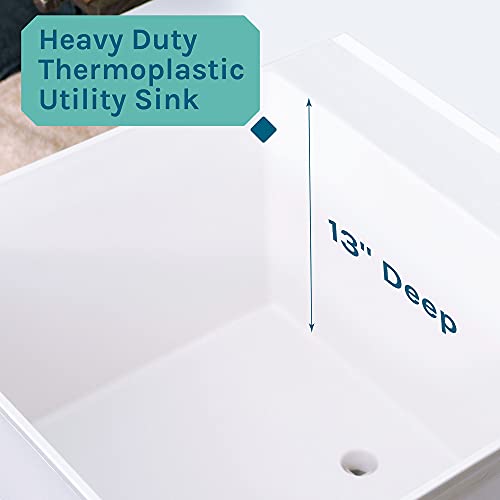 JS Jackson Supplies 19 Gallon Utility Sink Laundry Tub White with Adjustable Metal Legs