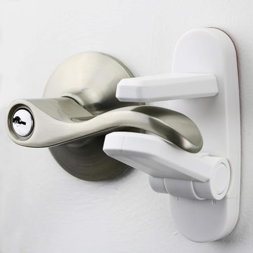 White Baby Proof Door Lever Lock 2 Pack - Toddler Safety & Easy One-Hand Operation