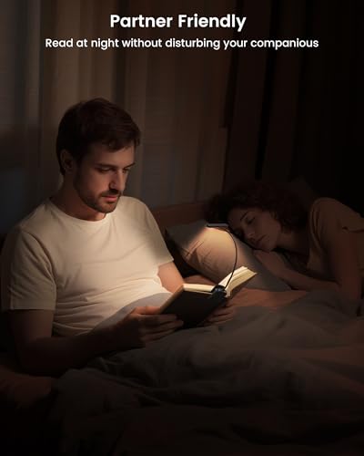 Glocusent Black LED Reading Light for Books in Bed, Bright Shadow-Free Book Light