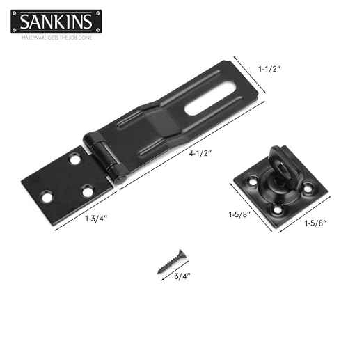 4-1/2" Swivel Staple Safety Hasps, Gate Door Hasp Latches Safety Packlock Clasp Locking with Twist Knob for Fence, Gate, Cabinet, Black