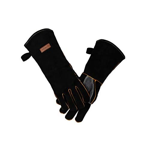 Upgrade KIM YUAN Extreme Heat & Fire Resistant Gloves Leather with Kevlar Stitching,Mitts Perfect for Fireplace, Stove, Oven, Grill, Welding, BBQ, Mig, Pot Holder, Animal Handling 16in up to 932 ¡ÆF