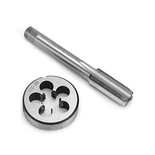 QWORK 1/2" - 28 Tap and Die Set, with Round Die 22LR 223 5.56 9mm, High Speed Steel Right Hand Thread Tap Tool