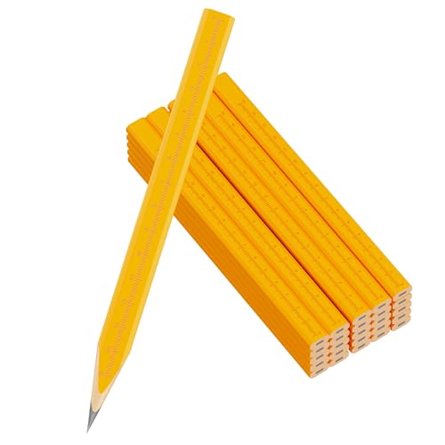Ropro 25 Pack Flat Carpenter Pencils with 15cm Ruler — HB Graphite, Yellow, Octagonal