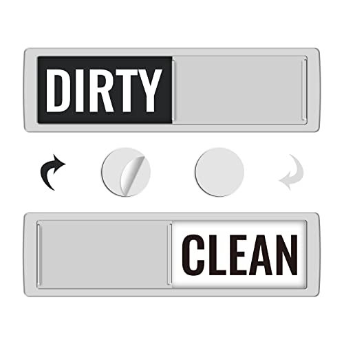 K KitchenTour Dishwasher Magnet Clean/Dirty Sign - Large Text, Silver Frame, 7x2 in, Strong Magnetic, Includes Adhesive Stickers (2-1-abs-black&white)