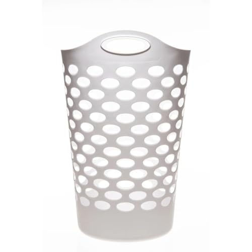 Tall Flex Laundry Basket with Handles – White Plastic Hamper 17.75 x 17.25 x 26 in