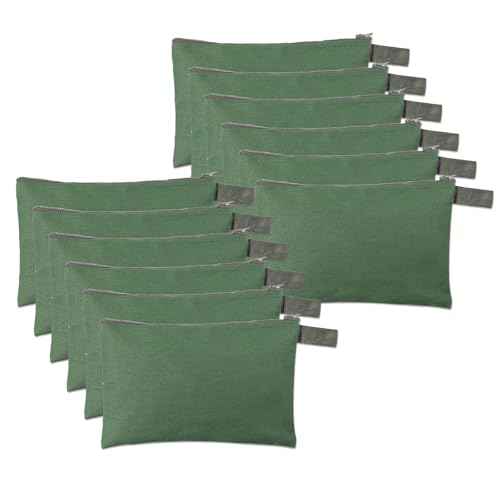 12 Pcs Canvas Tool Bag Pouch 16 oz Heavy Duty Zipper Pouch Bag 11.81 x 7.87 Inch Utility Multipurpose Tote Organizer with Dependable Zipper Storage Organizer for Tool Organization Army Green