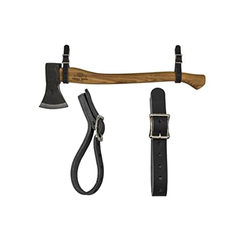 1844 Helko Werk Germany Leather Axe Hangers - Wall Hanging Leather Straps with Adjustable Buckle for Axes, Hatchets, Tools with Handles, for Wall Displays - Made in USA (Axe Hangers Black) #8878ABK