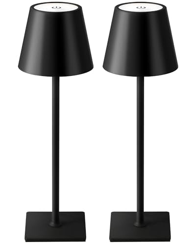 KDG 2 Pack Black Cordless Rechargeable LED Desk Lamps, Touch Dimmable