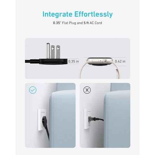 Anker 300J Flat Plug 10-in-1 Ultra Thin Power Strip with 6 AC, 2 USB-A & 2 USB-C Ports, Extension Cord, Desk Charging Station for Home, Office, College, Dorm, 5 Feet, Black