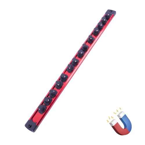 Magnetic Socket Holder Organizer Set:3/8-Inch Drive Socket Trays Socket, 360¡Æ Swivel 14 Clips Socket Holder Kit, For Automotive Mechanic Garage (Red)