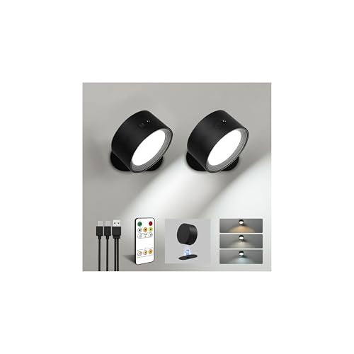 AMETHEUS Black Rechargeable Magnetic Wall Sconce with Remote - 2 Pack
